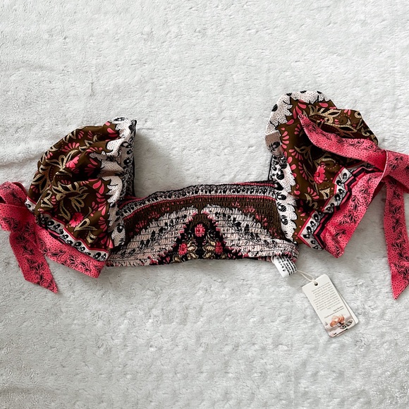 NWT- AGUA BENDITA x Anthropologie Eileen Puff Sleeve Bikini Top - Picture 3 of 12